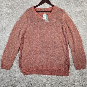 J McLaughlin XL Red Metallic Knit Sweater Long Sleeve Linen Blend Pullover